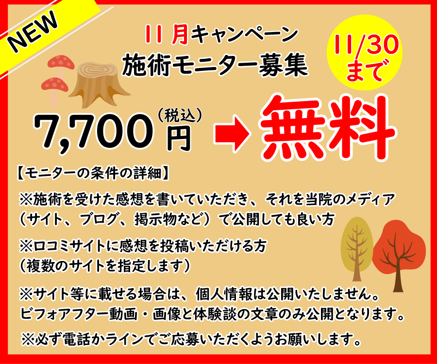 11月施術モニター募集